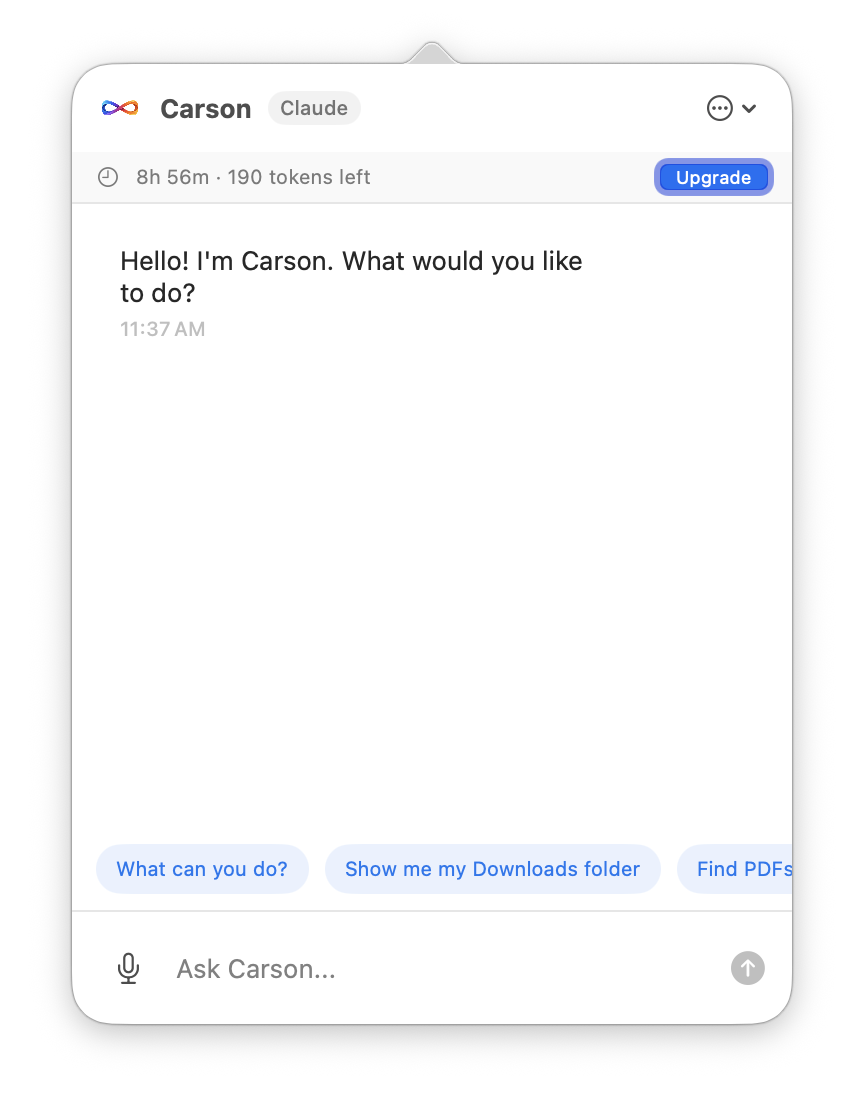 Carson greeting with quick suggestions