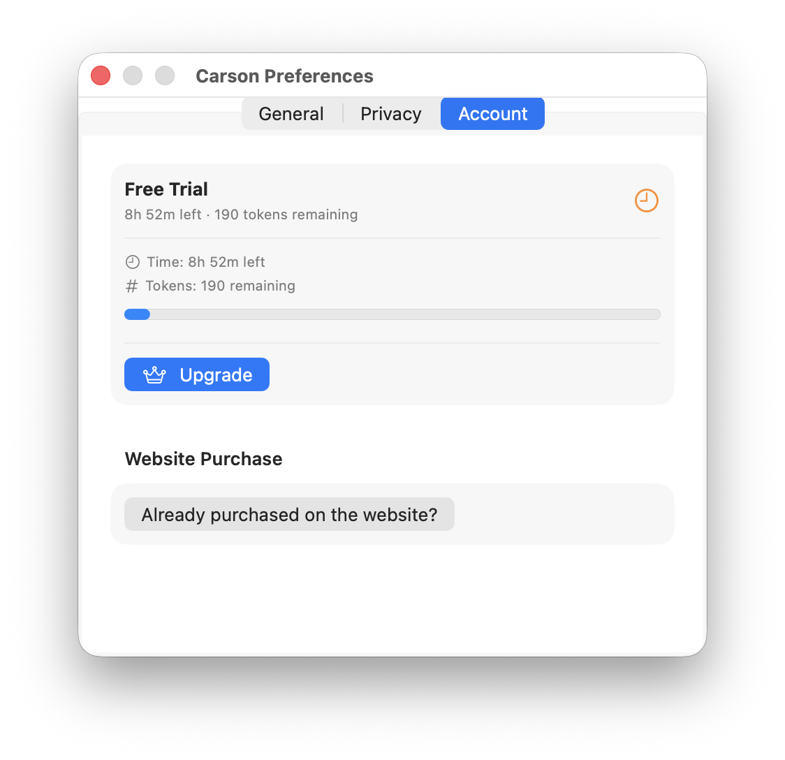 Carson preferences - Account